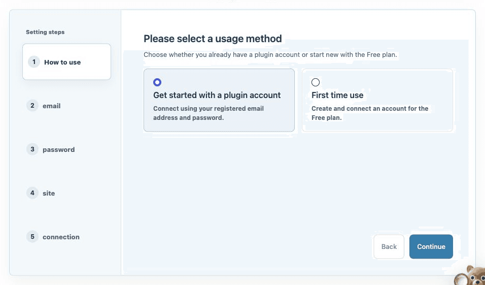 Initial setup screen in English