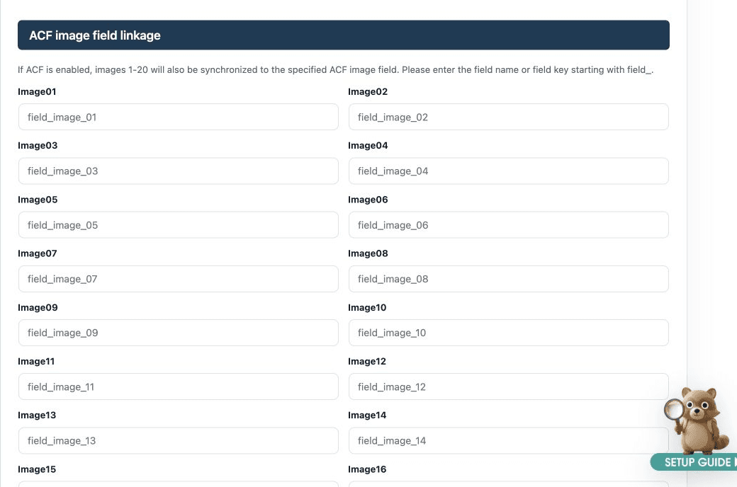 ACF image field mapping settings