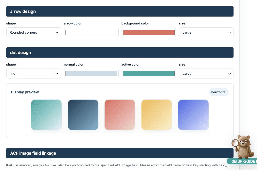 Arrow and dot design with display preview